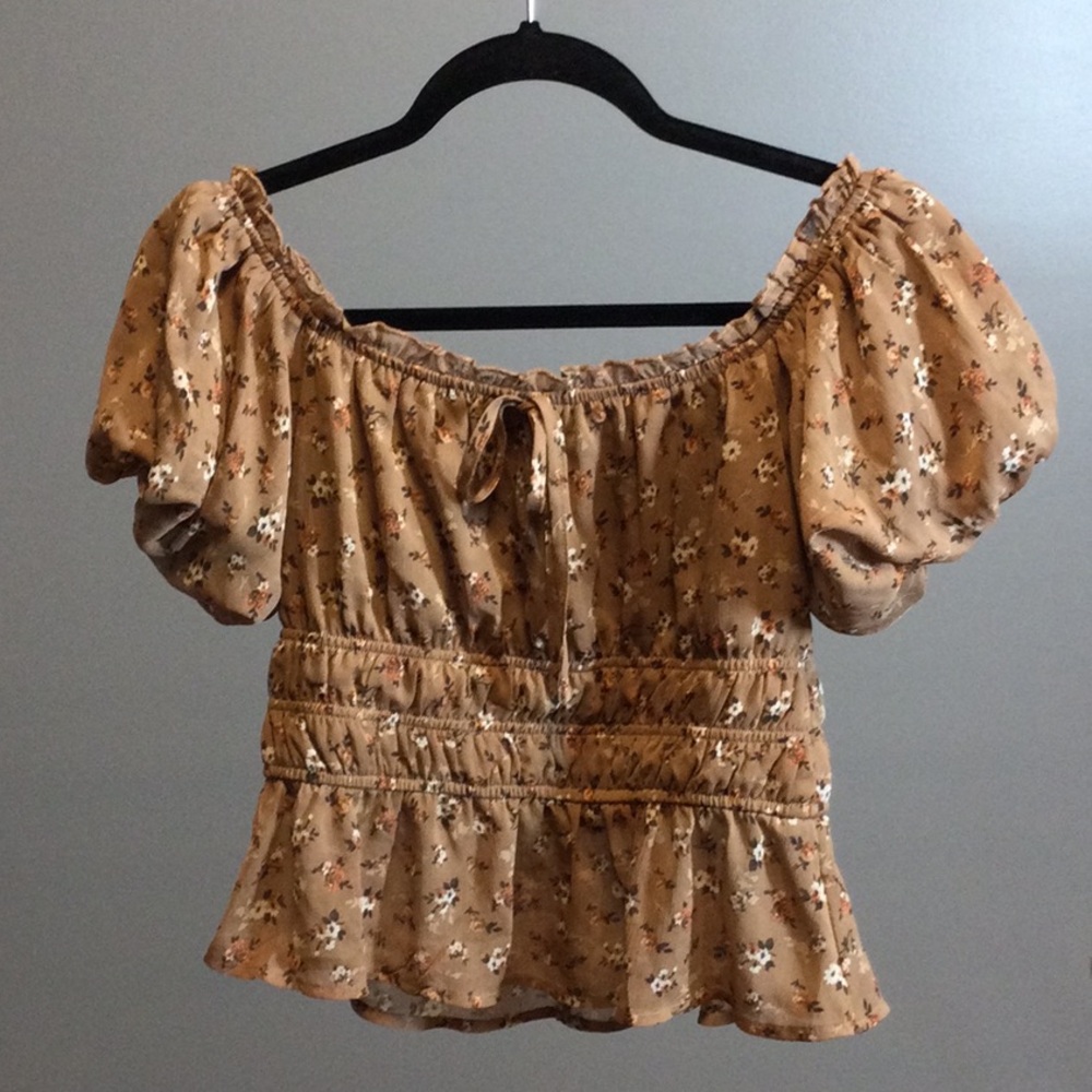 M Trixxi Floral Brown Puff Sleeve Top